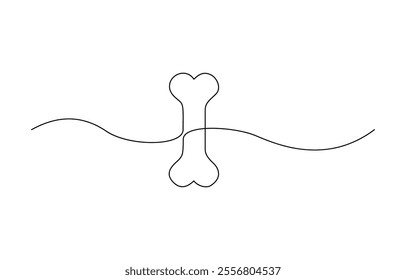 Dog bone continuous one line drawing of isolated outline vector art illustration, Vector continuous one line drawing of dog bone. Pro vector, Continuous one line drawing of bone.