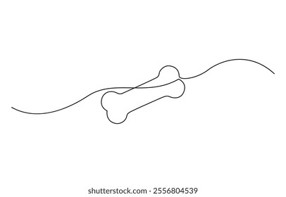 Dog bone continuous one line drawing of isolated outline vector art illustration, Vector continuous one line drawing of dog bone. Pro vector, Continuous one line drawing of bone.