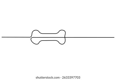 Dog bone continuous one line drawing with outline vector illustration