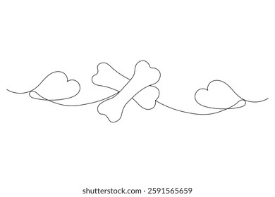 Dog bone continuous single line drawing animal paw icon outline vector icon
