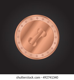 Dog Bone embossed realistic bronze coin precious Icon / Logo Design