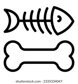 Dog bone and fish skeleton line icon. Animal food vector illustration isolated on white. Pet food outline style design, designed for web and app. Eps 10
