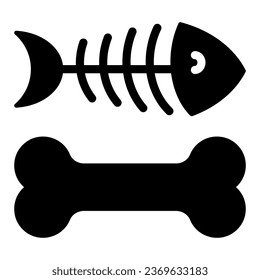 Dog bone and fish skeleton solid icon. Animal food vector illustration isolated on white. Pet food glyph style design, designed for web and app. Eps 10