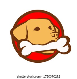Dog with bone, Flat round sticker - Vector emblem with pet in colorful style isolated on white.