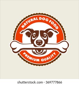 Dog With A Bone In Her Teeth, Vector Logo. The Kennel Club. Fodder For Animals. The Jack Russell Terrier.