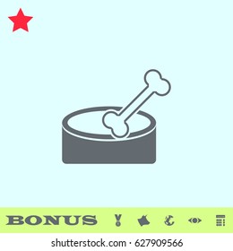 Dog Bone icon flat. Grey pictogram on blue background. Vector illustration symbol and bonus buttons medal, cow, earth, eye, calculator
