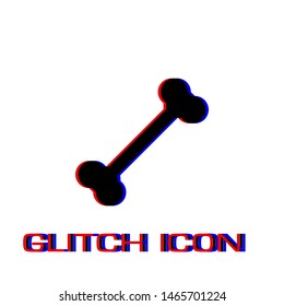 Dog Bone icon flat. Simple pictogram - Glitch effect. Vector illustration symbol