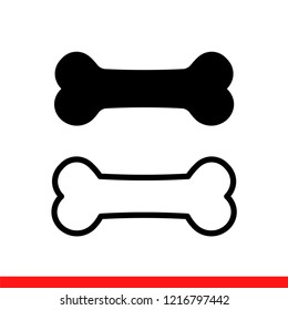 Icono de hueso de perro en diseño plano moderno aislado en fondo blanco, ilustración de vector de alimento para mascotas para sitio web o aplicación móvil