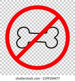 Dog bone icon. Not allowed, black object in red warning sign with transparent background