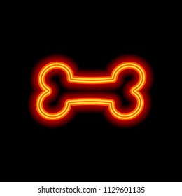 Dog bone icon. Orange neon style on black background. Light icon