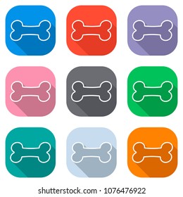 Dog bone icon. Set of white icons on colored squares for applica
