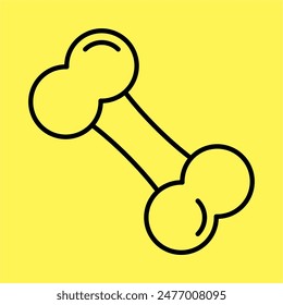 dog bone icon simple, line vector isolated on yellow background. trendy and modern design