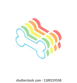 Dog bone icon. Stack of colorful isometric icons on white background