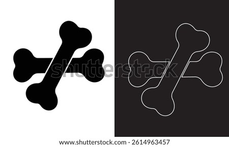 Dog bone icon vector isolated on white background. Silhouette of out line Bone icon, vector. Dog bone vector illustration.