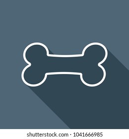 Dog bone icon. White flat icon with long shadow on background