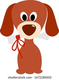 Dog with bone, illustration, vector on white background.