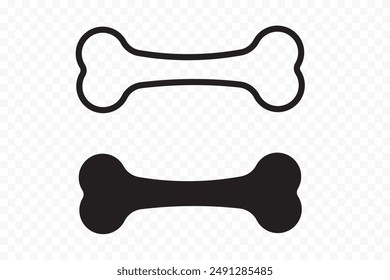 Dog bone isolated on transparent background. Bone icon, vector, silhouette. 