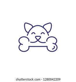 Dog with bone line icon. Nutrition, dog meal, domestic animal. Veterinary concept. Vector illustration can be used for topics like pets, care, pet shop