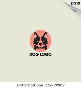 Dog With Bone Logo Design Isolated In Shape Colour. Dog With Bone Logo Template. Modern Design. Flat Logo. Vector Illustration