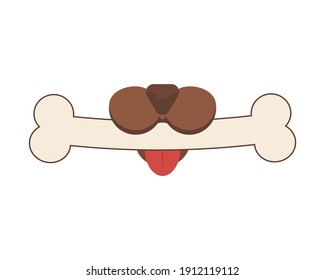 Dog bone logo. A dog with a long bone in mouth. Vector clipart on clear white background.