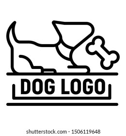 Dog with bone logo. Outline dog with bone vector logo for web design isolated on white background