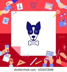 Dog with bone- logo, symbol, protect sign, icon. Meals for pet