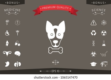 Dog with bone- logo, symbol, protect sign, icon. Meals for pet