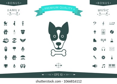 Dog with bone- logo, symbol, protect sign, icon. Meals for pet