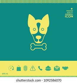 Dog with bone- logo, symbol, protect sign, icon. Meals for pet