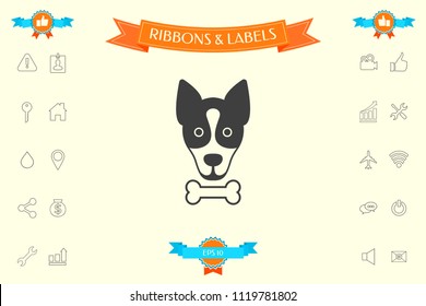 Dog with bone- logo, symbol, protect sign, icon. Meals for pet