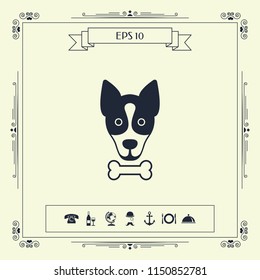 Dog with bone- logo, symbol, protect sign, icon. Meals for pet