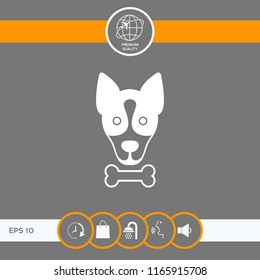 Dog with bone- logo, symbol, protect sign, icon. Meals for pet