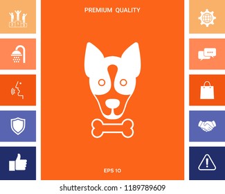 Dog with bone- logo, symbol, protect sign, icon. Meals for pet