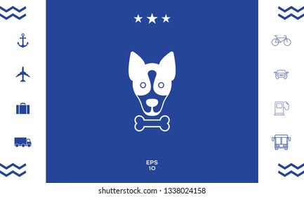 Dog with bone- logo, symbol, protect sign, icon. Meals for pet