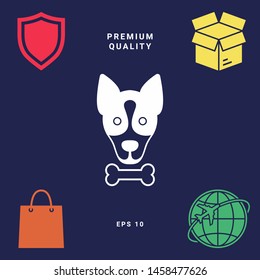Dog with bone- logo, symbol, protect sign, icon. Meals for pet