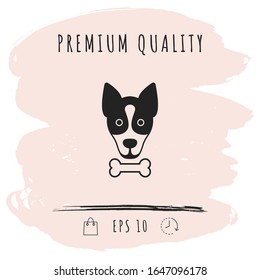 Perro con logotipo óseo, símbolo, signo de protección, icono. Comidas para mascotas