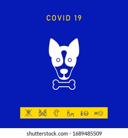 Perro con logotipo óseo, símbolo, signo de protección, icono. Comidas para mascotas