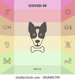 Dog with bone- logo, symbol, protect sign, icon. Meals for pet