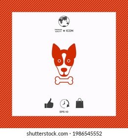 Perro con logo óseo, símbolo, signo de protección, icono. Comidas para mascotas. Elemento para su diseño