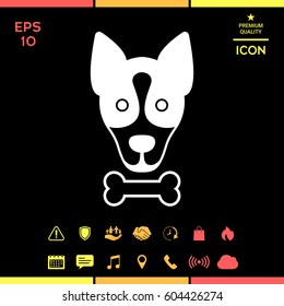 Dog with bone- logo, symbol, protect sign, icon. Meals for pet