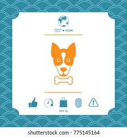 Dog with bone- logo, symbol, protect sign, icon. Meals for pet