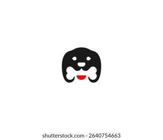 Dog with bone negative space vector logo. Veterinary clinic or store minimalistic logotype.
