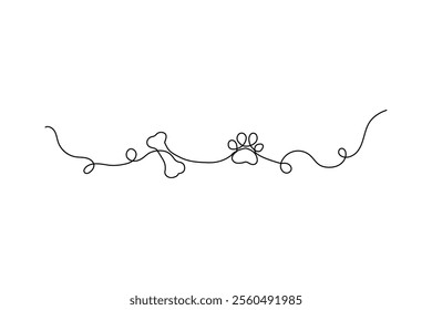 Dog bone one line drawing of minimalist vector icon with black and white background