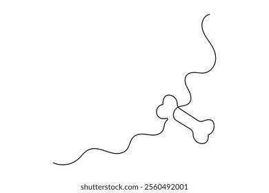 Dog bone one line drawing of minimalist vector icon with black and white background