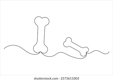 Dog bone one line drawing art of isolated continuous outline vector icon