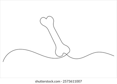 Dog bone one line drawing art of isolated continuous outline vector icon