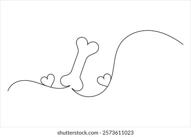 Dog bone one line drawing art of isolated continuous outline vector icon