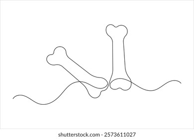 Dog bone one line drawing art of isolated continuous outline vector icon