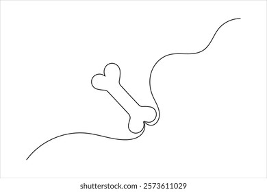 Dog bone one line drawing art of isolated continuous outline vector icon