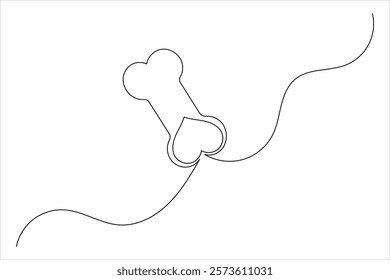 Dog bone one line drawing art of isolated continuous outline vector icon